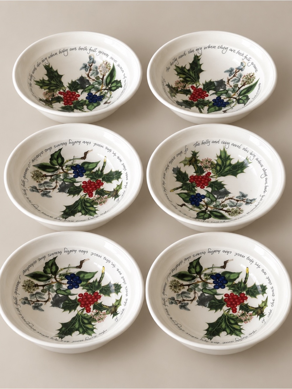 Portmeirion Holly & Ivy Set of 6 Cereal Bowls Made in England